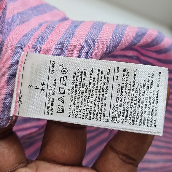 GAP Pink Stripe Oversize Boyfriend Shirt 100% Linen Buttom Down Summer Shirt - Picture 5 of 6